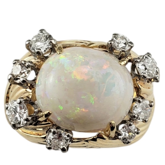 14 Karat Yellow Gold Opal and Diamond Ring Size 5.5 #20515 - Picture 1 of 8